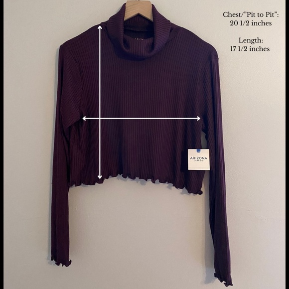 Cropped Long Sleeve Ribbed Y2K Top XL Arizona Jean Co NWT - Picture 5 of 5